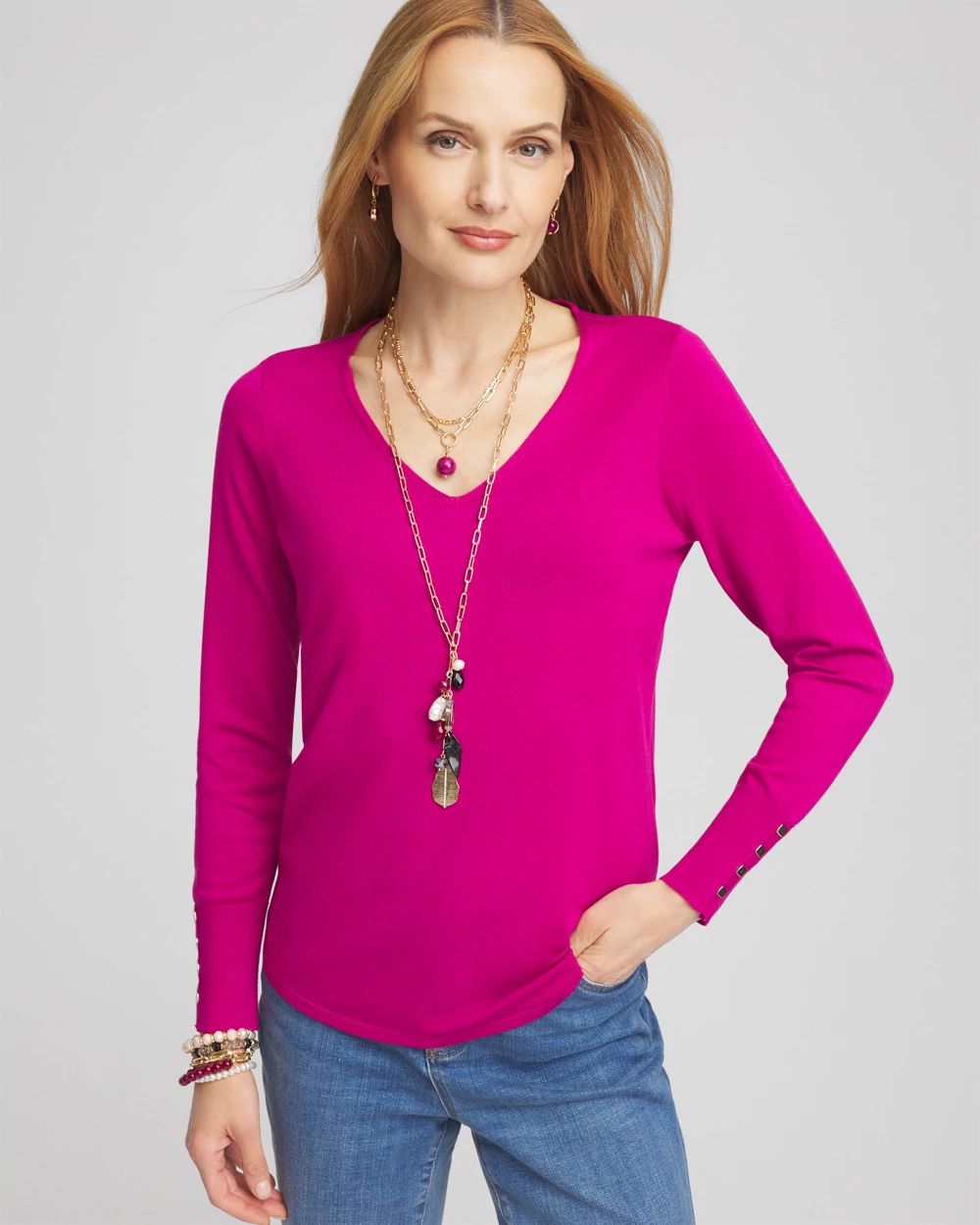 Button Detail V-neck Pullover Sweater | Chico's